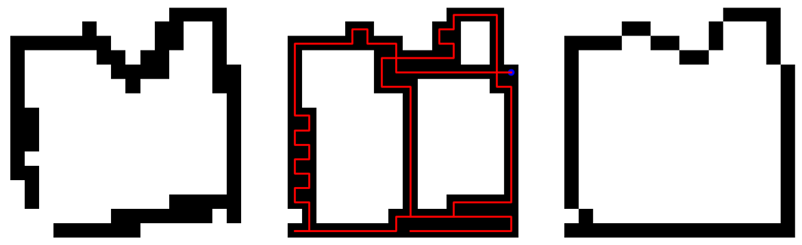 Grid showing shape completion and hollowing applied to the Fireplace environment, filling gaps left by sparse sensor returns.